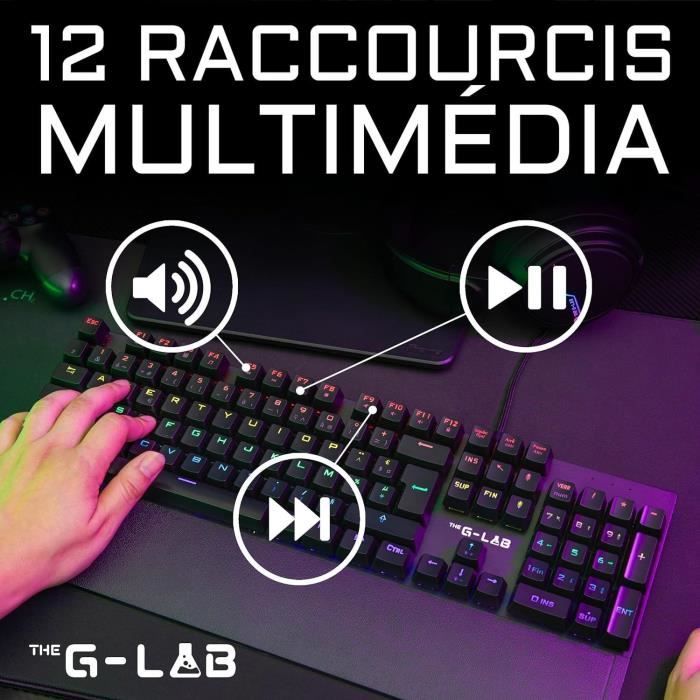 Mechanical Gaming Keyboard - THE G-LAB - KEYZ -CARBON -EX/FR - Backlit - Blue Switch - Wrist Rest - FR
