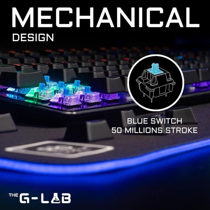 Mechanical Gaming Keyboard - THE G-LAB - KEYZ -CARBON -EX/FR - Backlit - Blue Switch - Wrist Rest - FR
