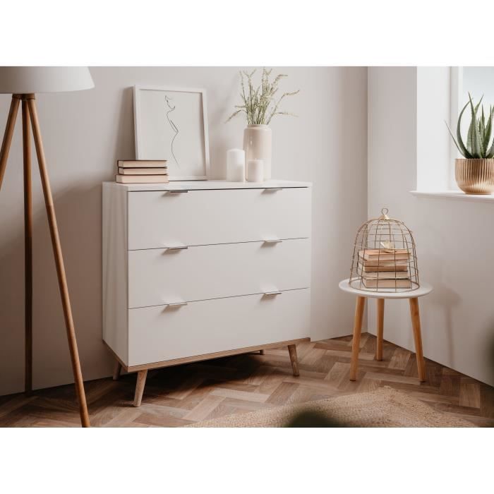 Göteborg chest of drawers - 3 drawers - White Sonoma oak decor - Scandinavian - L 79.8 x D 40 x H 86.5 cm