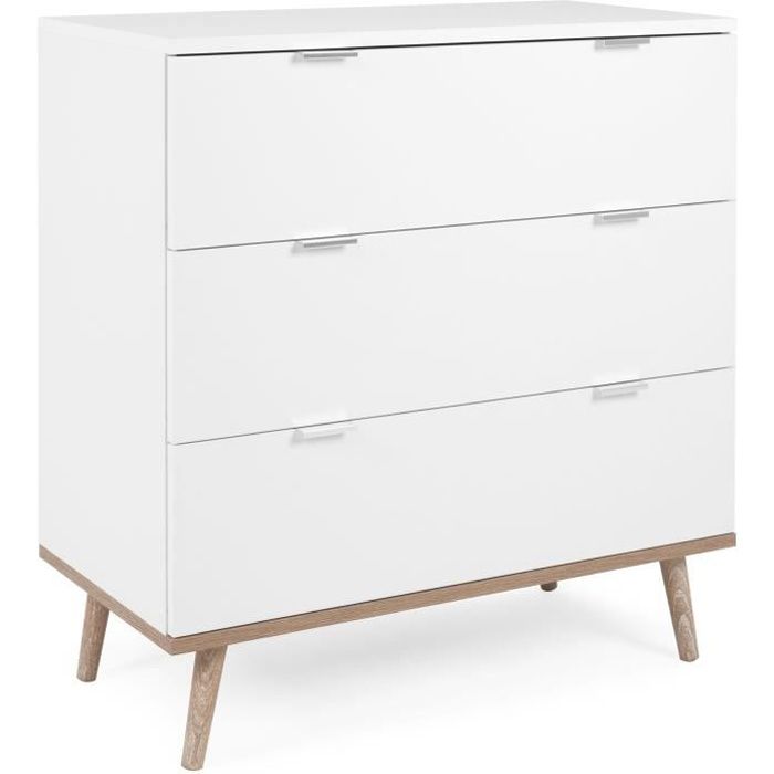 Göteborg chest of drawers - 3 drawers - White Sonoma oak decor - Scandinavian - L 79.8 x D 40 x H 86.5 cm