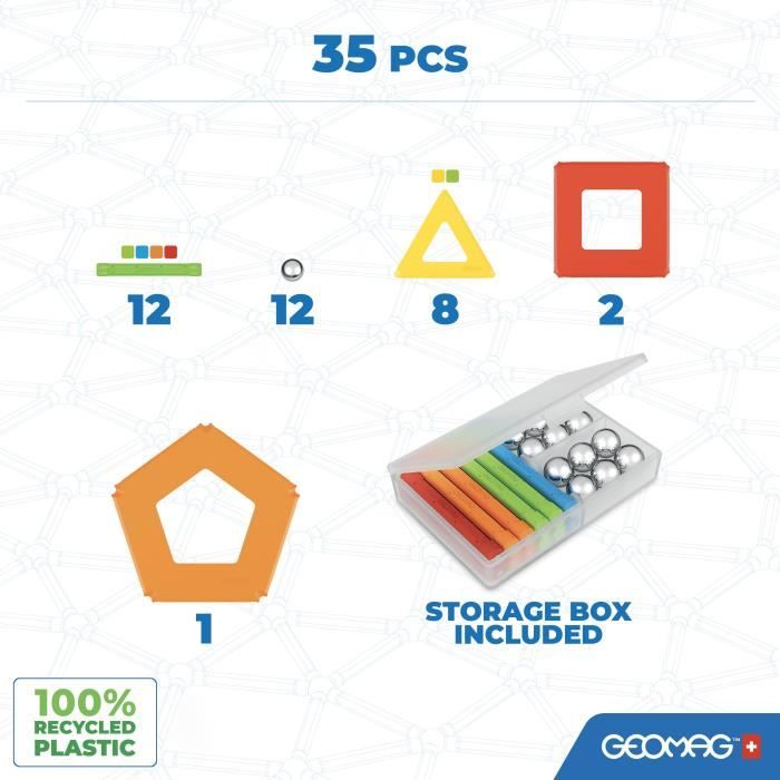 GEOMAG CLASSIC, SUPERCOLOR PANELS 35 pcs, magnetic construction, educational games, Toy for children aged 5, GMS01