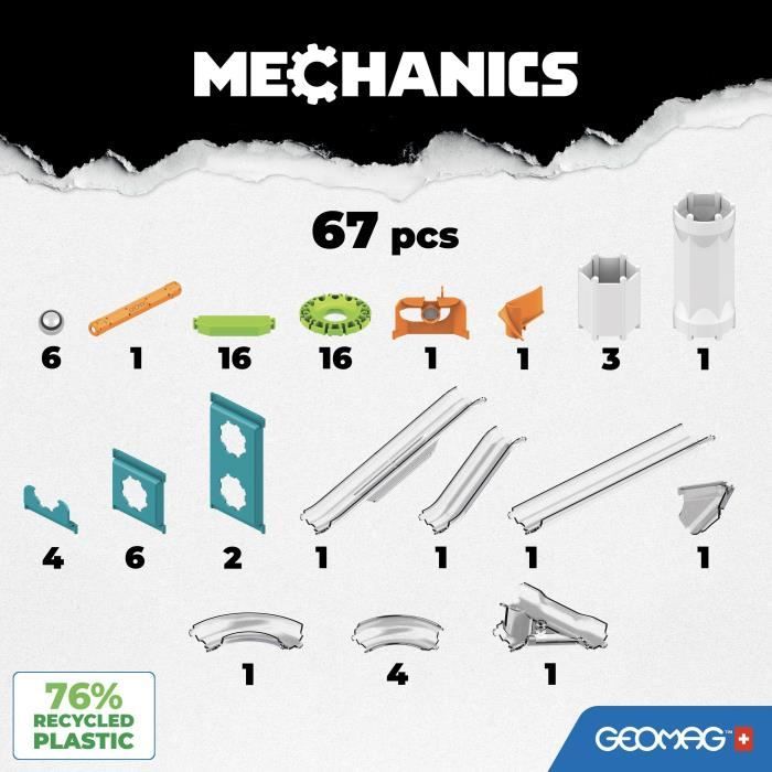 GEOMAG MECHANICS, GRAVITY 67 pcs, magnetic construction, educational games, Toy for children aged 8, GMV00