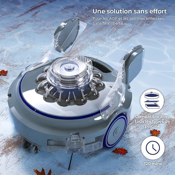 GRE - Rechargeable and cordless battery robot for above-ground and in-ground pools up to 12 x 5 m