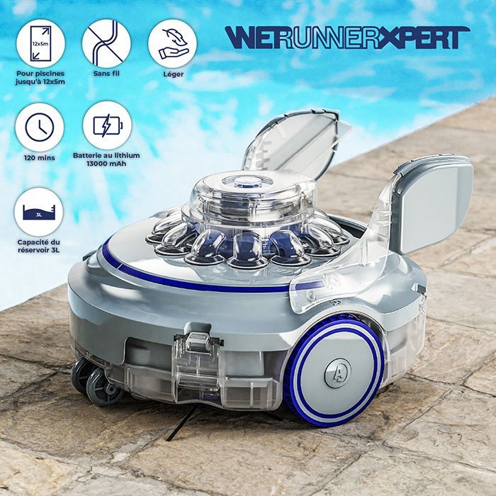 GRE - Rechargeable and cordless battery robot for above-ground and in-ground pools up to 12 x 5 m