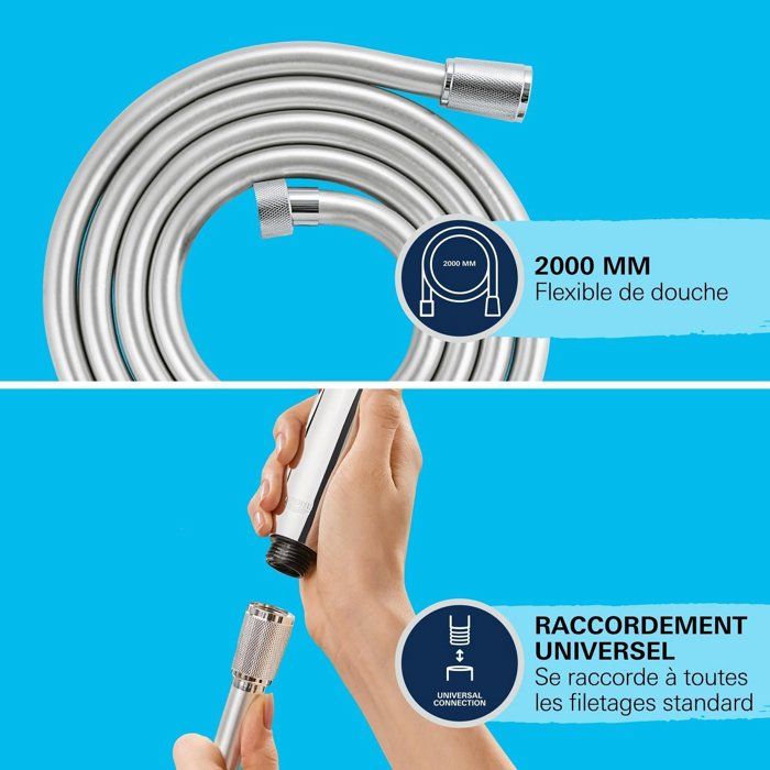 Shower hose - GROHE VitalioFlex 27507001 - 2m - Anti-kink - Anti-twist - Universal connection - Smooth surface - Chrome