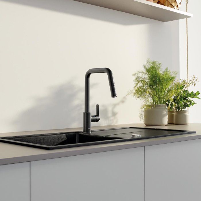 Kitchen faucet - Single-lever sink mixer - Matte black - High U-shaped spout - Pull-out spray - GROHE Start - 306312430