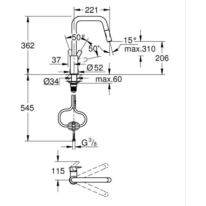 Kitchen faucet - Single-lever sink mixer - Matte black - High U-shaped spout - Pull-out spray - GROHE Start - 306312430