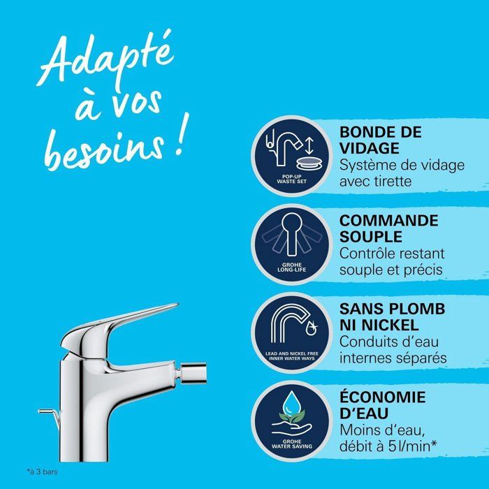 Single-lever bidet mixer - GROHE Swift - 24332001 - Chrome - With ball joint - Water saving