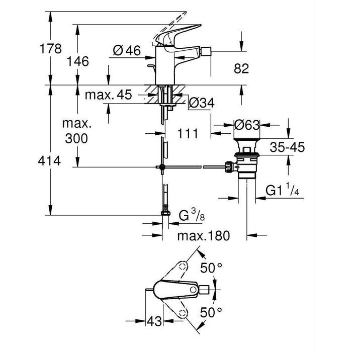 Single-lever bidet mixer - GROHE Swift - 24332001 - Chrome - With ball joint - Water saving