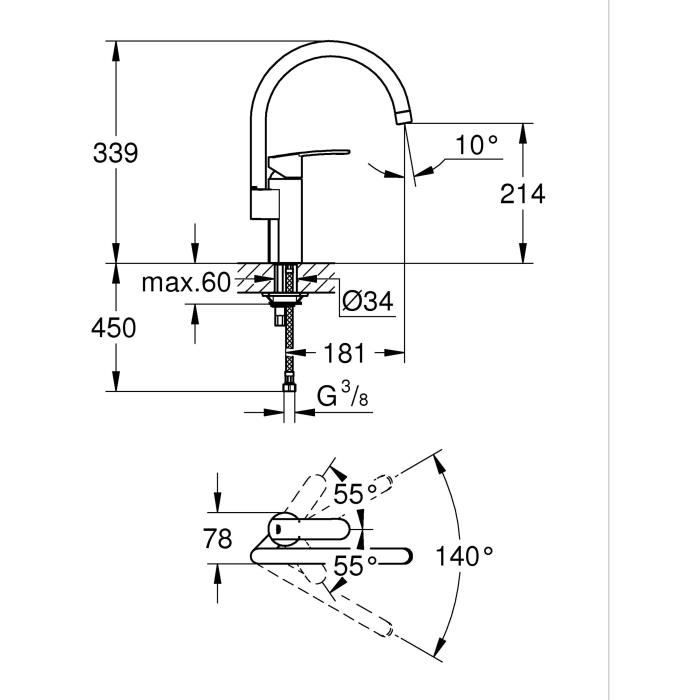 Kitchen faucet - Chrome - High Spout - GROHE Wave Cosmopolitan - 32449001