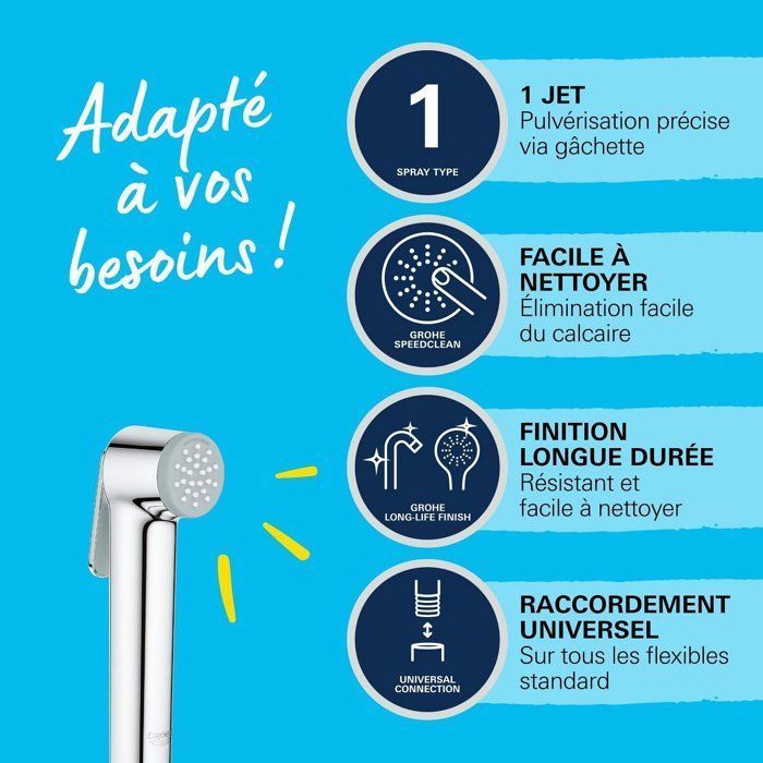 Shower head - GROHE Vitalio - 26351000 - 1 jet - Chrome - Hand shower with trigger - Anti-scald technology - Water saving
