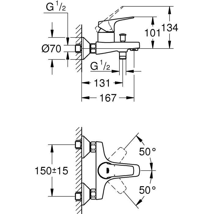 Grohe Bath/Shower Start Flow, wall mounting, threaded fitting for 1/2 flexible, metal rosettes included, chrome 23772000