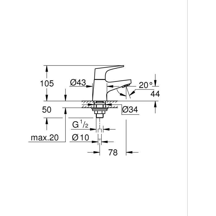 Single-fluid hand wash bathroom faucet - GROHE Start Flow - Size XS - Chrome - Water saving - 20577000