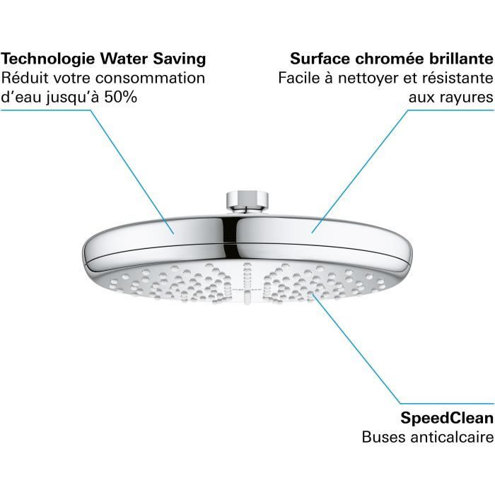 Grohe Tete Shower Vitalio Start 210, 1 jet, round shower head 210mm, water saving flow, threaded fitting 1/2, 26415000