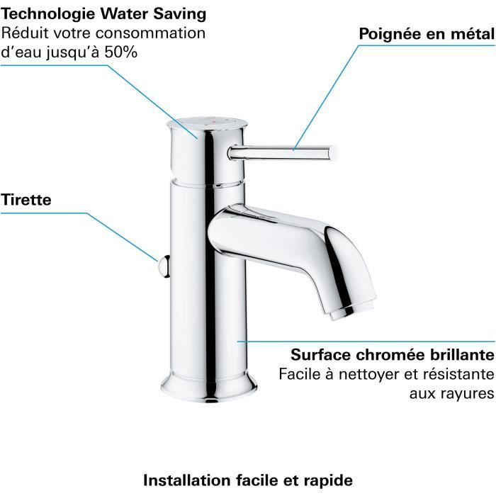GROHE TAP START CLASSIC bathroom sink, mixer with emptying tickle, water -made water mousseur, 23810000