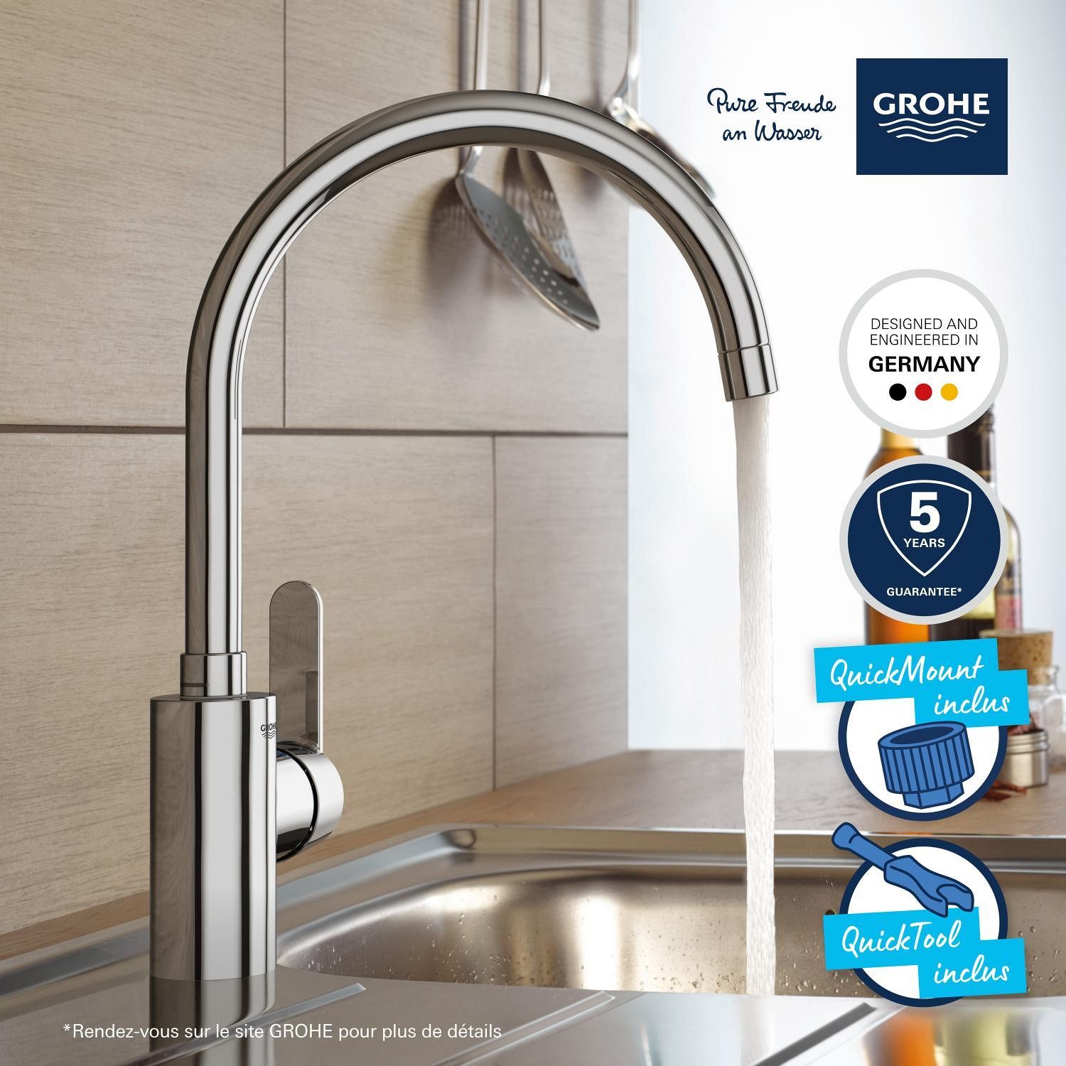 Kitchen faucet - Chrome - C-spout - High spout - 150° rotation - GROHE Get - 31494001