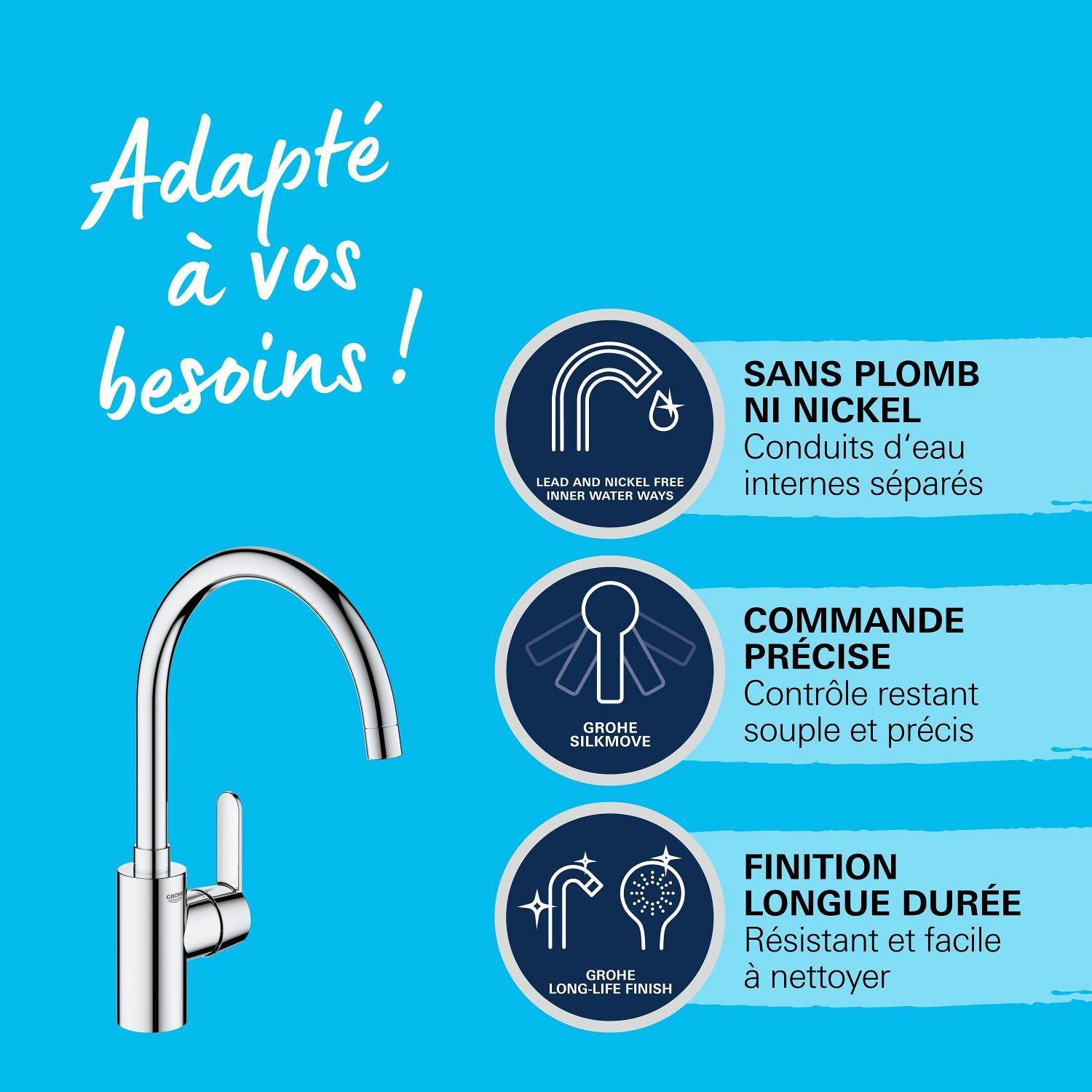 Kitchen faucet - Chrome - C-spout - High spout - 150° rotation - GROHE Get - 31494001