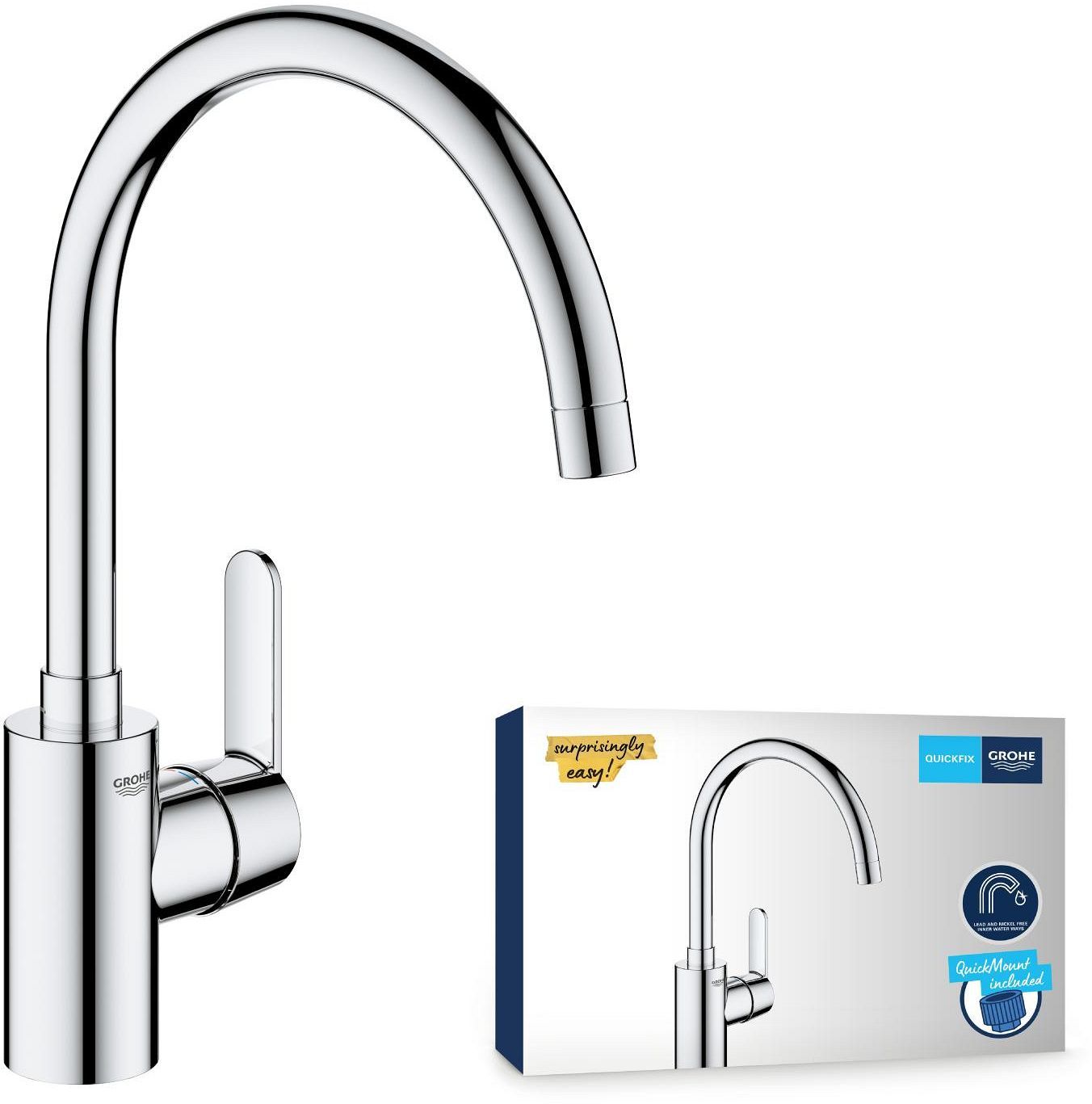 Kitchen faucet - Chrome - C-spout - High spout - 150° rotation - GROHE Get - 31494001