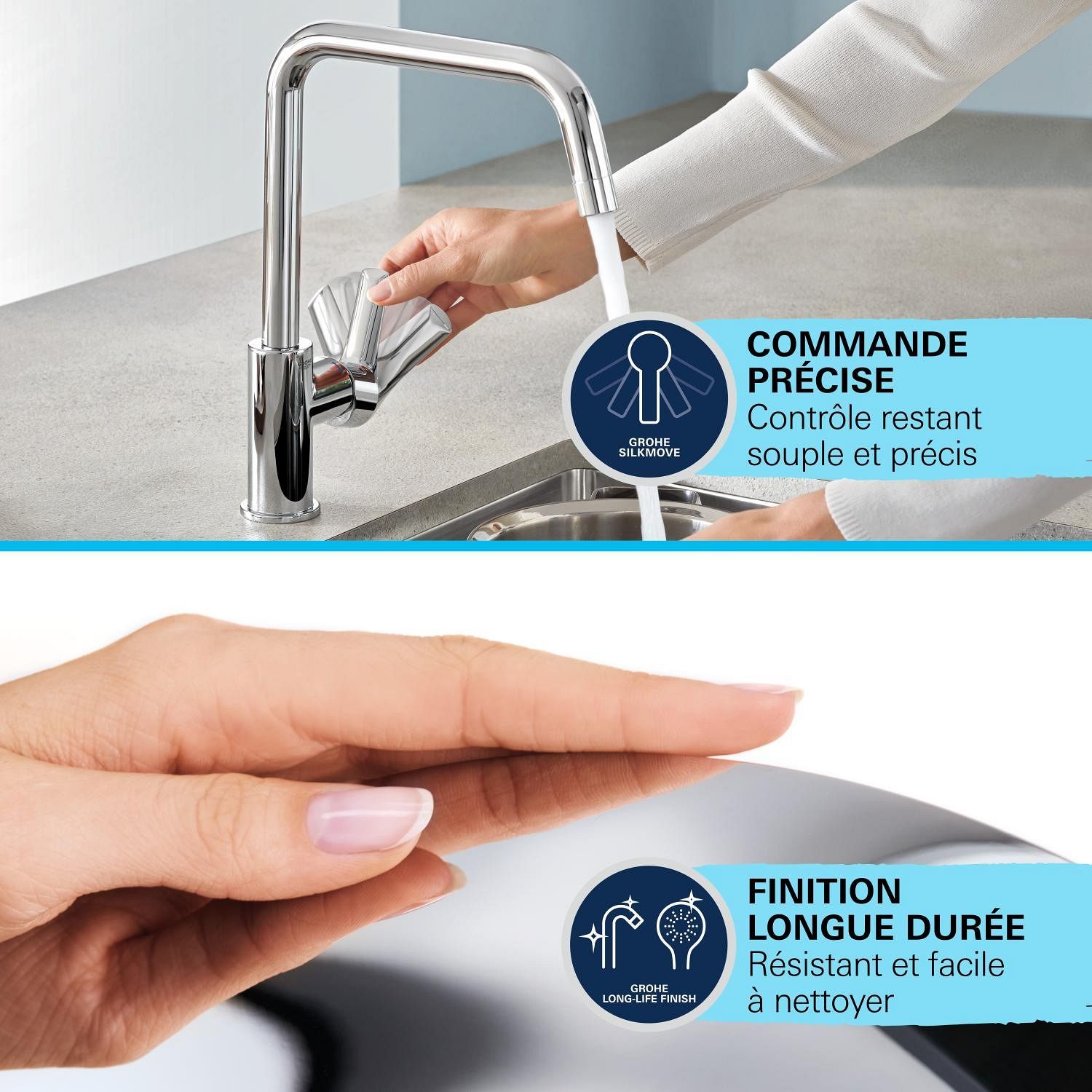 Kitchen faucet - Chrome - C-spout - High spout - 150° rotation - GROHE Get - 31494001