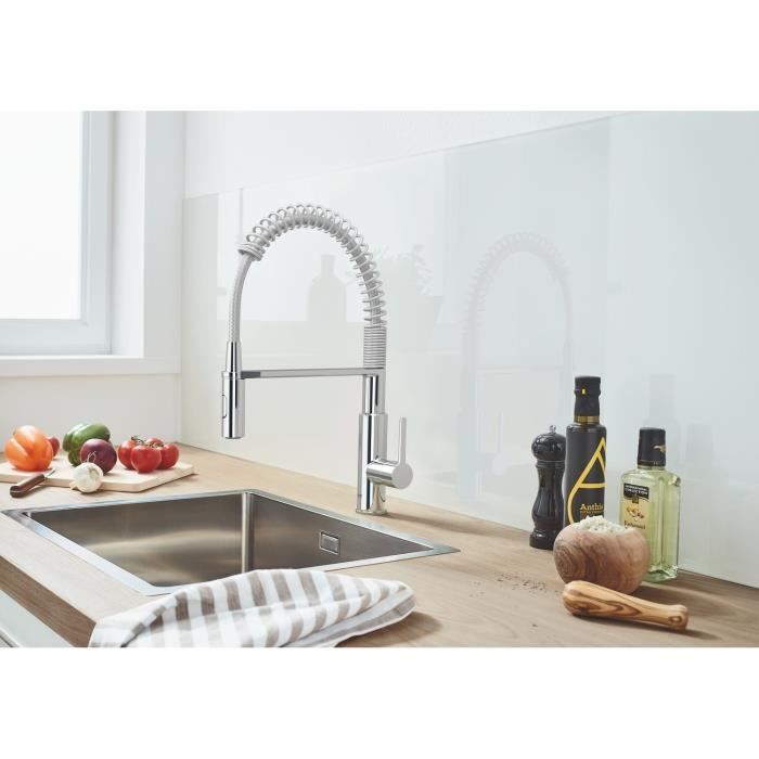 GROHE TAP Kitchen Sink GET, Mixer Monocomande 2 Jets, Tap with Professional Extractable Shower, 30361000