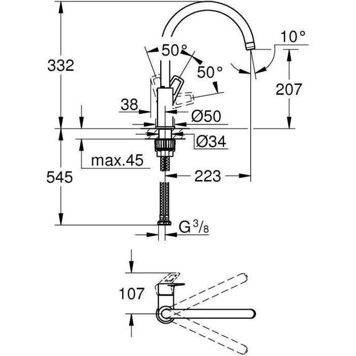 Kitchen Faucet Sink Moorop Baulop Bauk High Pivoting - Grohe - 31368001