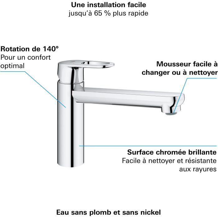 GROHE FAUXT STORT FLOW Kitchen Sink, Monocomina mixer with economical water mousseur, 140 ° rotation, chrome, 31691000