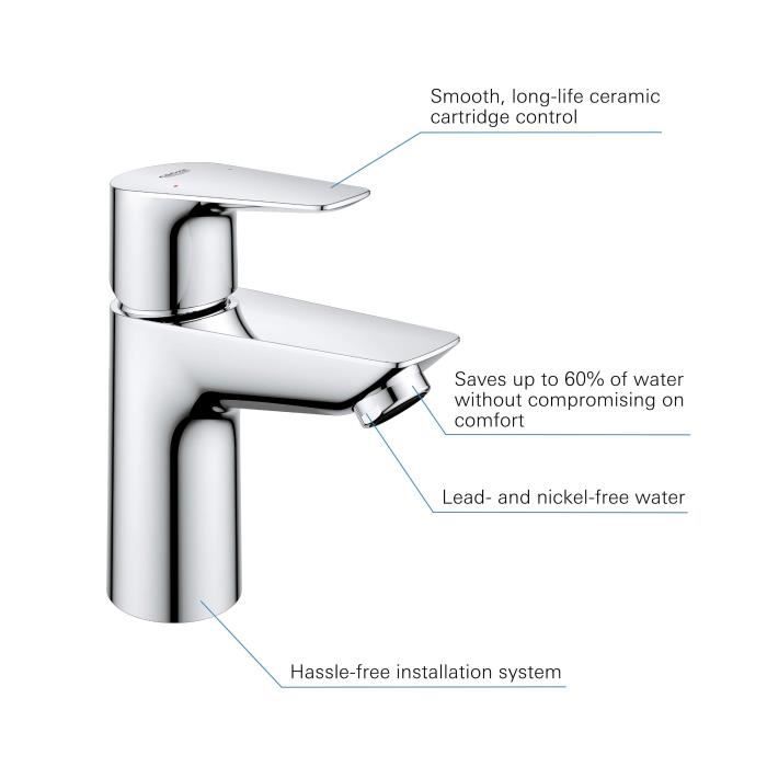 Bathroom faucet - GROHE Start Edge - 23898001 - Size S - Without waste pull - Chrome