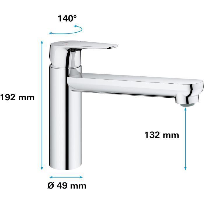 Grohe Tap Kitchen Sink Start Curve, Economic Water Mousseur, without emptying tag, Emptying Bonde included, 31717000