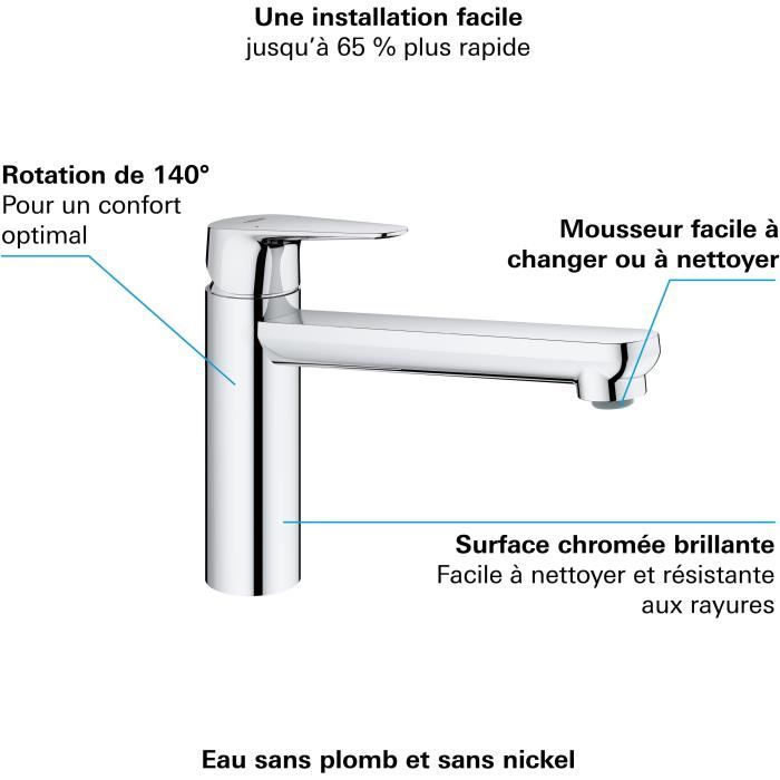 Grohe Tap Kitchen Sink Start Curve, Economic Water Mousseur, without emptying tag, Emptying Bonde included, 31717000