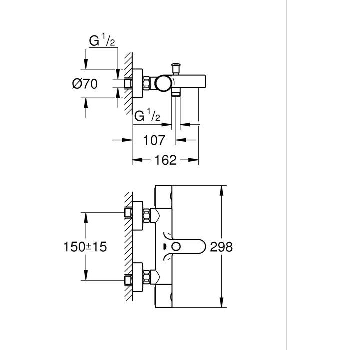 Grohe thermostatic valve Bath Shower Precision Get, Wall mounting, temperature indicator, integrated filters, chrome, 34774000