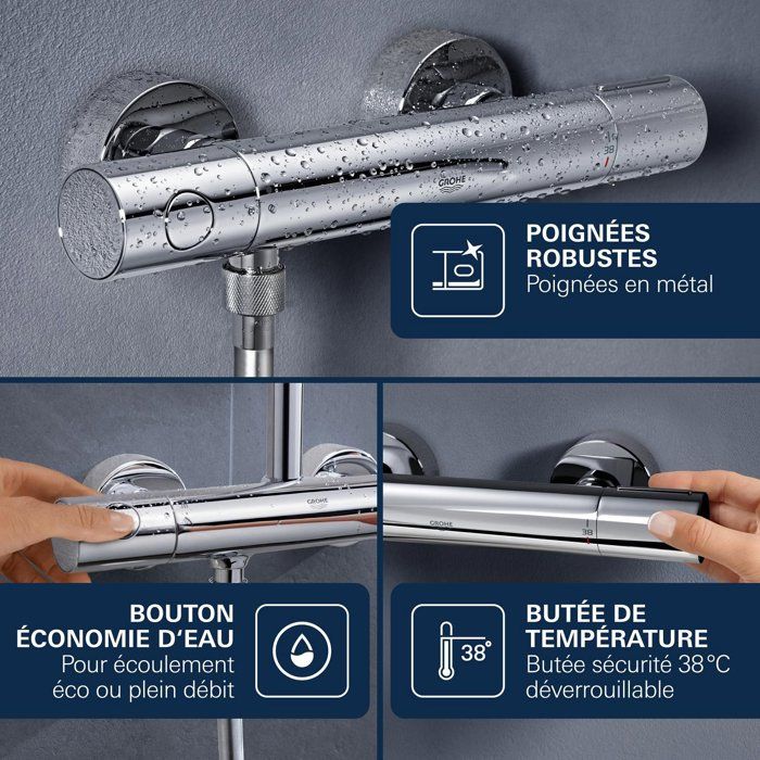 Grohe thermostatic valve Bath Shower Precision Get, Wall mounting, temperature indicator, integrated filters, chrome, 34774000