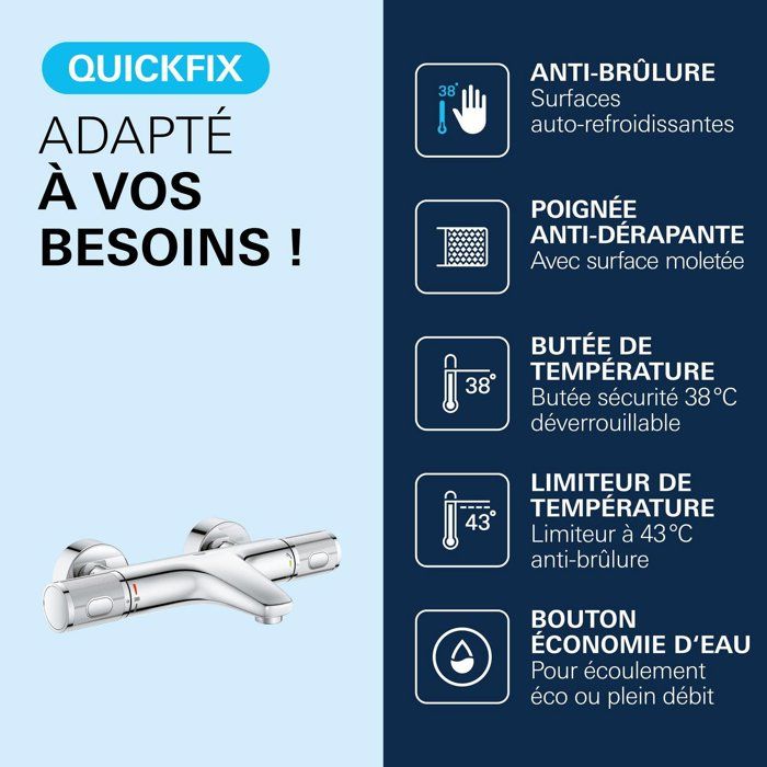 Grohe thermostatic mixer shower precision feel, wall mounting, temperature indicator, integrated filters, chrome, 34788000
