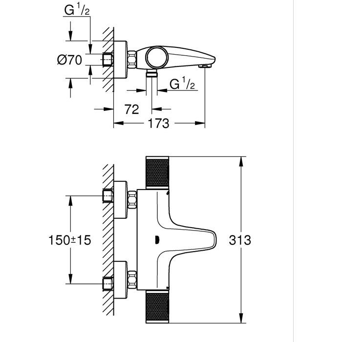Grohe thermostatic mixer shower precision feel, wall mounting, temperature indicator, integrated filters, chrome, 34788000