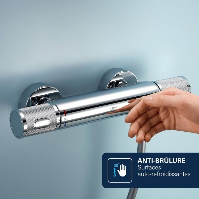 Grohe thermostatic mixer shower precision feel, wall mounting, temperature indicator, integrated filters, chrome, 34788000