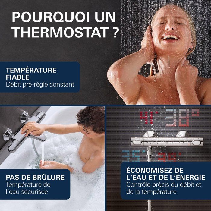 Grohe thermostatic mixer shower precision feel, wall mounting, temperature indicator, integrated filters, chrome, 34788000