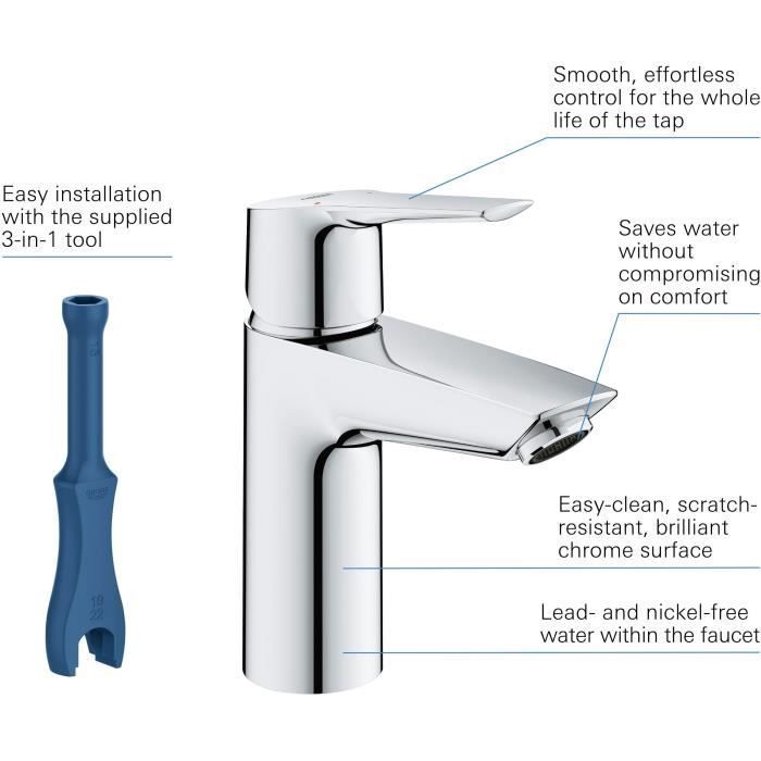 Grohe Quickfix Mixer Monocomande Lavabo Start, Size S, temperature limiter, 23550002