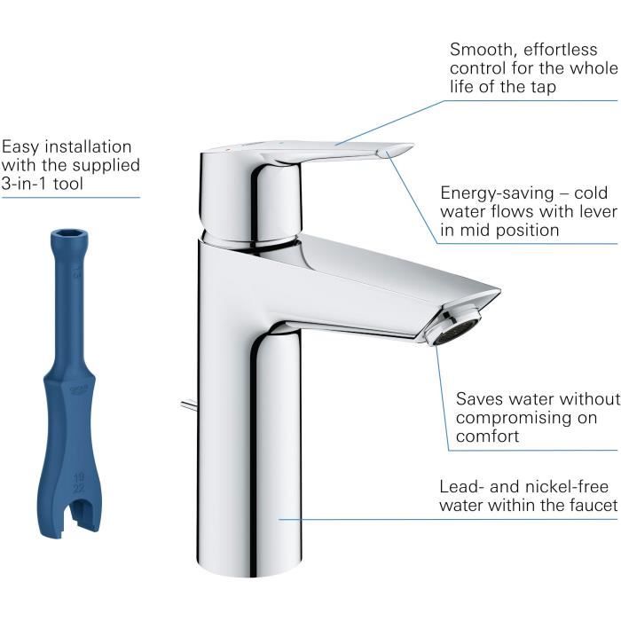 GROHE single lever sink mixer - Size M - Chrome - Water saving - 5 year warranty - parts