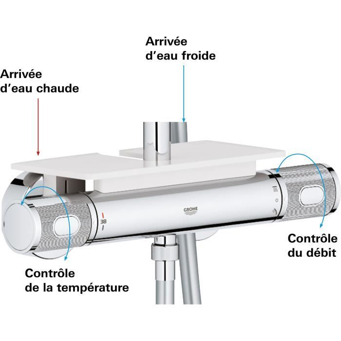 Grohe shower column thermostatic mixer vitulio joy0, shower head 260mm, 3 jet shower, chrome, 26403002