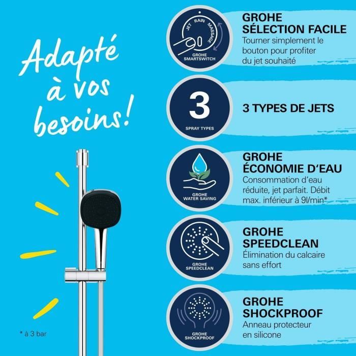 Shower head - GROHE Vitalio Comfort 110 26397001 - 2 jets (Rain/Stimulating) - Easy selection - Water saving - Chrome