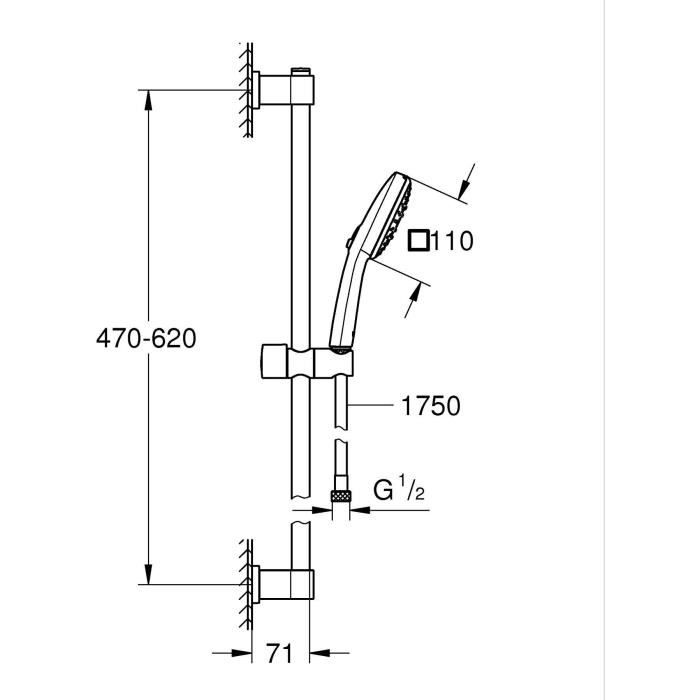 Shower head - GROHE Vitalio Comfort 110 26397001 - 2 jets (Rain/Stimulating) - Easy selection - Water saving - Chrome