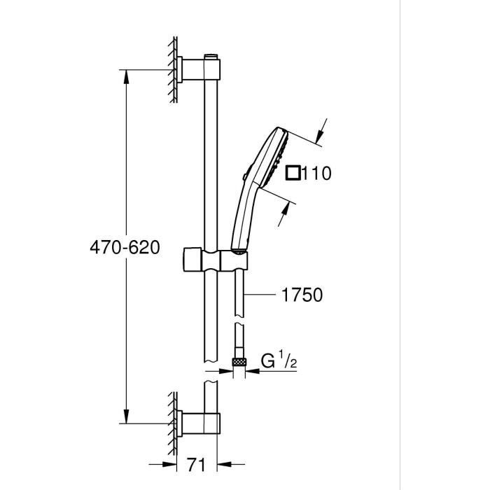 Shower set with 2 jets shower head, bar and flexible hose - GROHE Vitalio Comfort 110 26398001 - Easy selection - Water saving