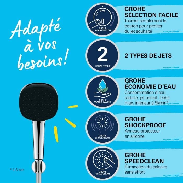 Shower set with 2-jet shower head, holder and hose - GROHE Vitalio Comfort 110 26399001 - Easy selection - Water saving