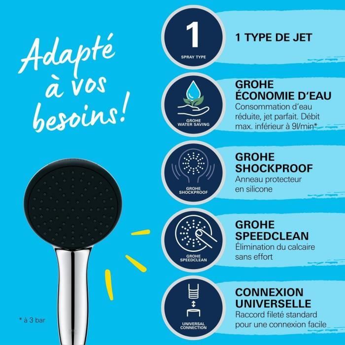 Shower head - GROHE Vitalio Start 110 27940001 - 1 Rain jet - Water saving - Anti-limescale process - Chrome