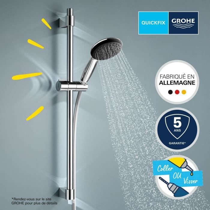 Shower set with 1 jet shower head, 60cm bar and 1.75m flexible hose - GROHE Vitalio Start 110 27942001 - Water saving - Chrome