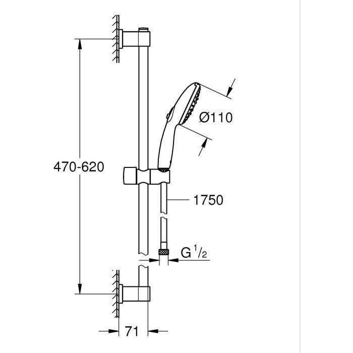 Shower set with 3 jets shower head, bar and flexible hose - GROHE Vitalio Start 110 26032001 - Easy selection - Water saving