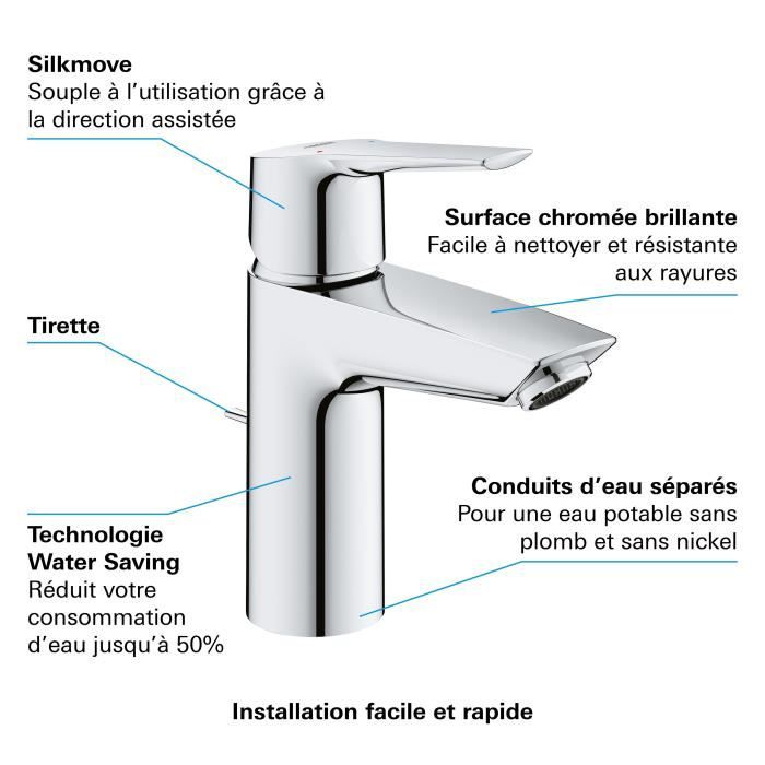 Grohe Quickfix Start Bathroom Faucet Lavabo, Foam water saving, with emptying tick