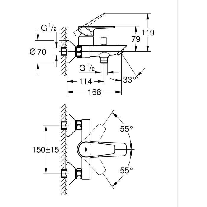 Grohe Mixer Monocomande Bath / Shower, Start Edge, Faucet with Mousseur, 24198001