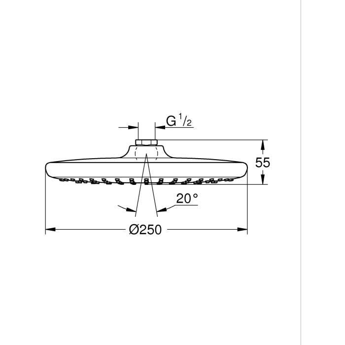 Round overhead shower - GROHE Vitalio Start 250 - 1 jet - 250 mm - Chrome - Water saving - Uniform water flow - 26815000