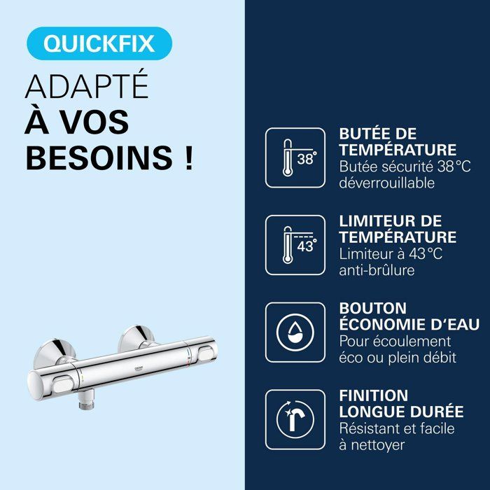 Grohe thermostatic mixer shower Precision Flow, Wall mounting, anti-cross protection, 1/2 threaded connection, chrome, 34840000