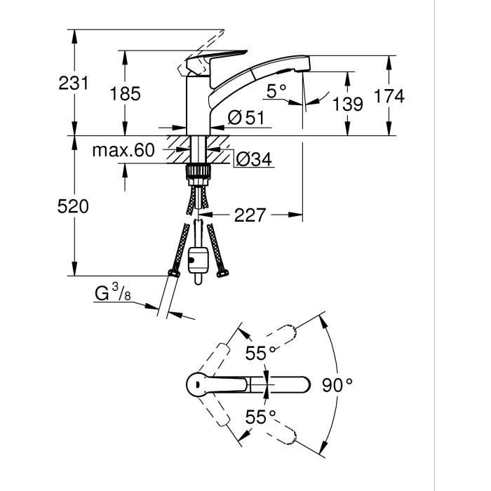 Kitchen faucet - Supersteel - Single lever sink mixer - Pull-out spray - 90° low swivel spout - GROHE Start - 30531DC1